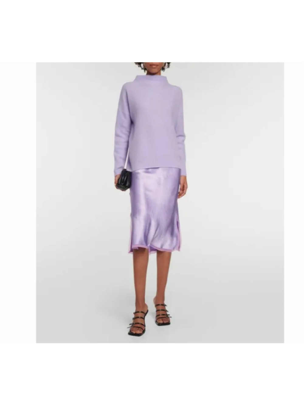 Vince Silk Lace Trimmed Satin Midi Skirt Size 4 Purple Lavender